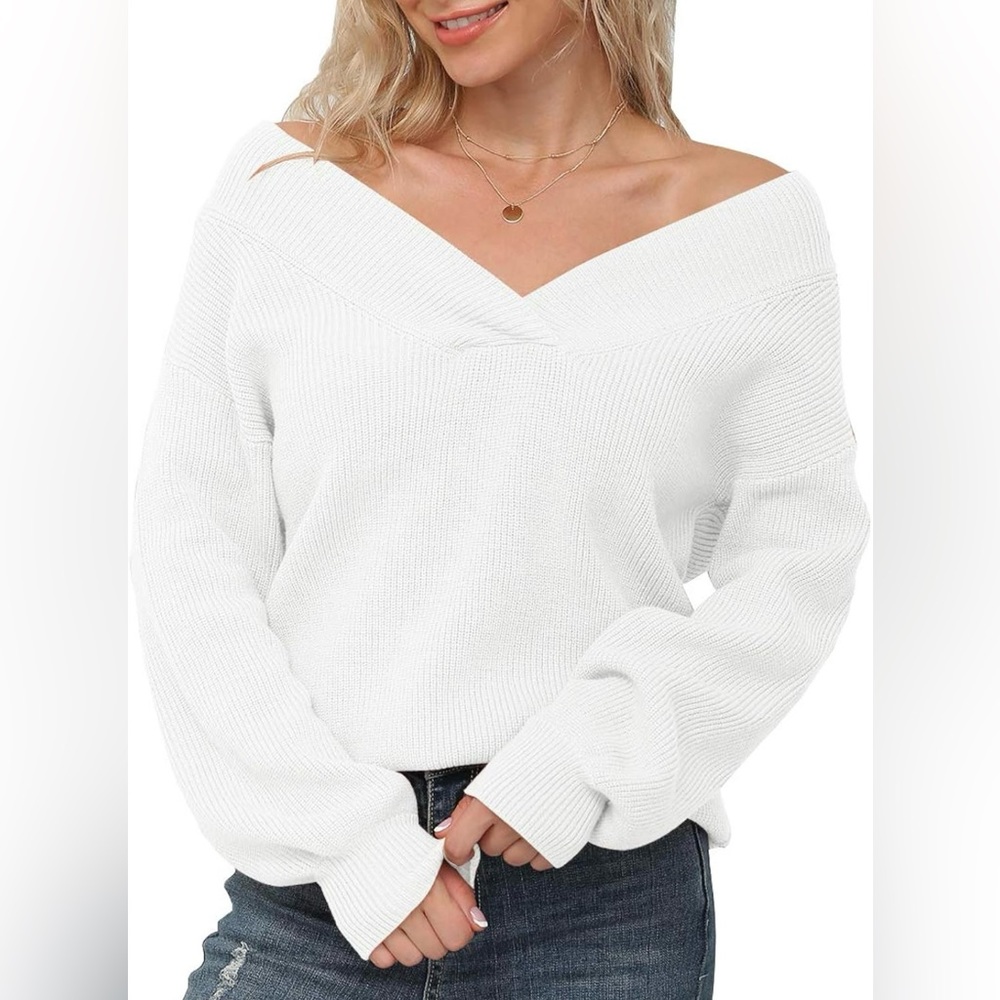 White knit off the shoulder/v-neck sweater